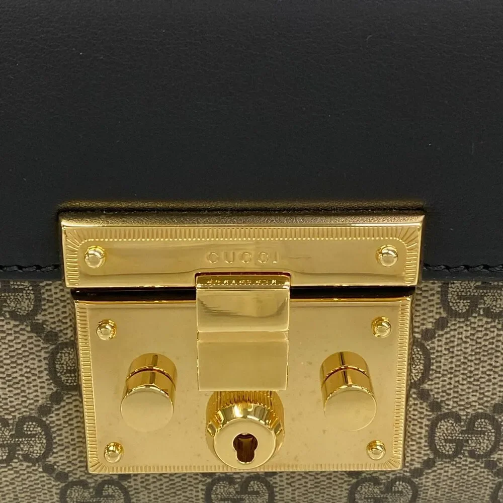 Gucci Padlock Small/Guccitian Shoulder Bag 409487 Black Dark Brown Multi PVC